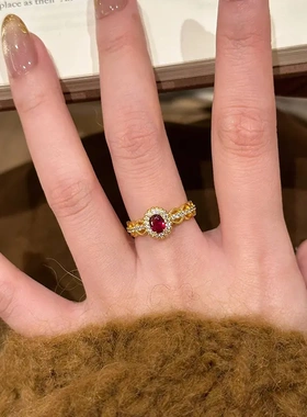 爆款红宝满钻戒指时尚高颜值