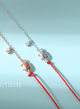 小猪银色礼物日韩风红绳手链