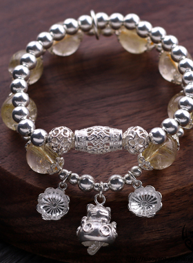 招财猫新年开运纯银天然水晶手链