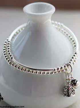 925纯银手链双层2层弹力铃铛复古