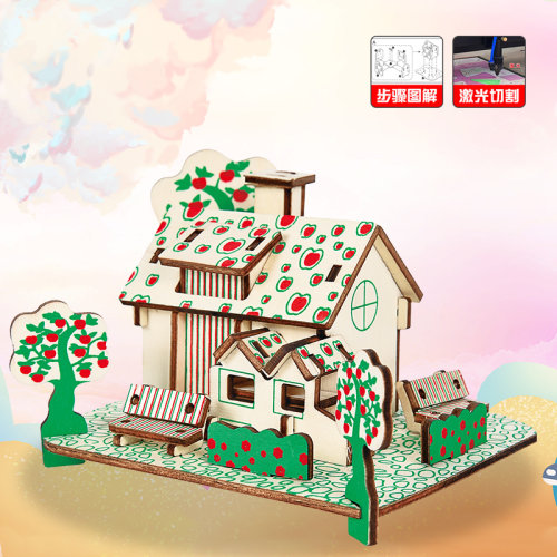 木质3d立体拼图儿童益智动脑玩具拼装建筑模型小屋儿童节手工礼物 - 图1