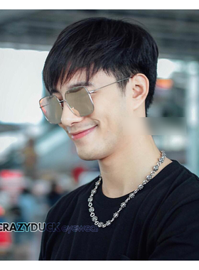 明星网红同款欧美大圆脸遮四方形金属太阳眼镜框男女复古墨镜平光