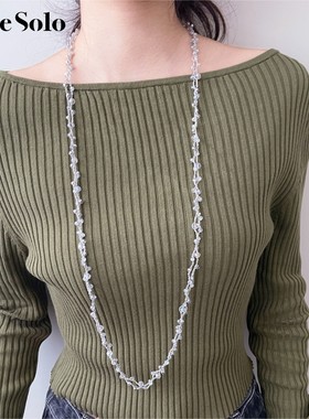 轻奢手编黑色水晶珠长款颈链时髦