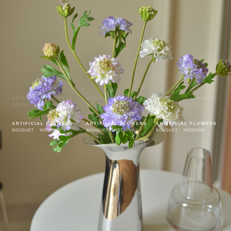 高仿真植绒松虫草蓝盆花轮峰菊假花绢花婚礼家居餐桌花材配花-图0