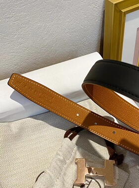 现货 爱马仕Hermes H双面双色24mm金棕黑皮带女腰带真皮百搭腰带