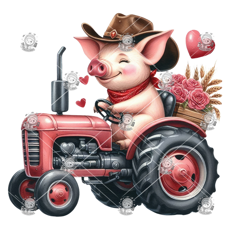 复古情人节农场猪手绘水彩动物剪贴画插图PNG免抠设计素材高清新 - 图1