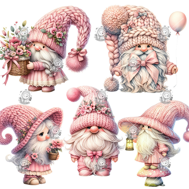 高清甜蜜的粉色蝴蝶结侏儒剪贴画手绘精灵插图PNG免抠设计素材新