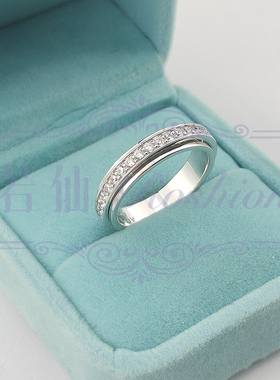 情侣时来运转旋转戒指S925纯银镀金单钻满钻指环女白金色潮流小众