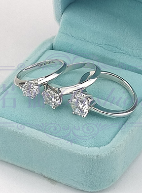 六爪圆单钻戒指S925纯银镀金1/2克拉指环女白金色原创时尚求婚对