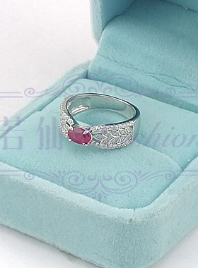 麦穗丝带红宝石戒指S925纯银镀金20分指环女白金色彩宝小众轻奢爆