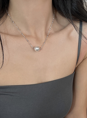 方糖家纯银澳白色珍珠仙女链项链