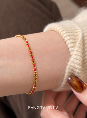 方糖家新年红色编绳纯银手链