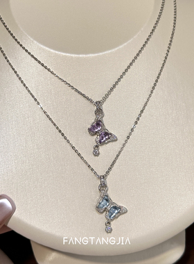 方糖家天然水晶宝石蝴蝶结项链