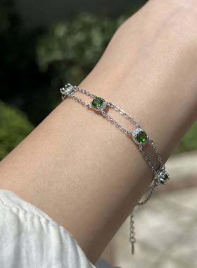 天然透辉石纯银晶莹绿手链