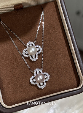 方糖家纯银四叶花珍珠锁骨链女