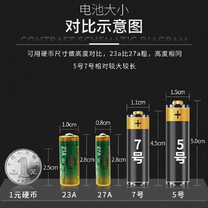 Winpow27A12V23A电池遥控电池无线门铃电池车辆防盗器远程遥控器-图1