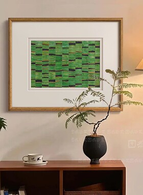 复古抽象艺术睡莲茎叶肌理感高级法式中古风客厅玄关挂画