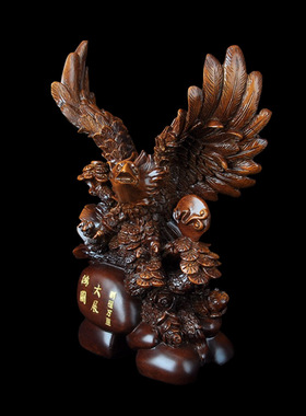家居装饰品大展宏图老鹰摆件大鹏展翅仿木质开业礼品树脂工艺品