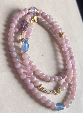 天然紫马粉水晶魔鬼蓝海蓝宝极光23 白水晶甜美长项链可多圈手链