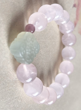 售罄勿拍仅欣赏天然粉水晶岫玉紫马粉女款手链新中式超甜美 显白