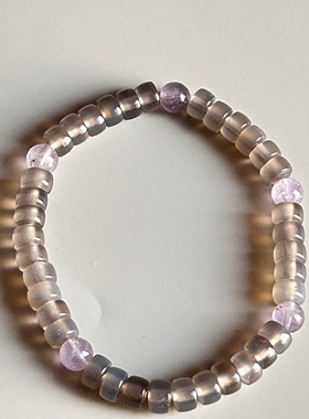 Fu利漏价 天然冰透烟紫玛瑙直切女款单圈手链高级灰冰透玛瑙手串