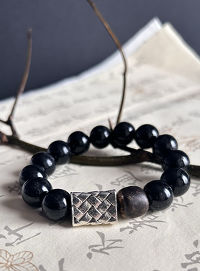 酷】黑发晶满发泰银沉香原创手链简约高级感礼物男女通用备注手围