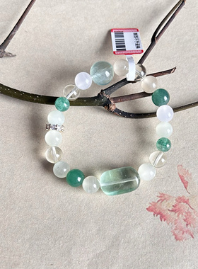 木五行 高冰绿纹石星光绿草莓晶绿水晶方糖补木五行手串国学中式