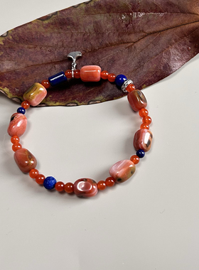 【玩味】昭通包浆微绿皮南红凉山冰红青金石可盘玩手串