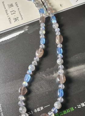 福利 收藏级天然拉长石灰月光魔鬼蓝海蓝宝项链锁骨链