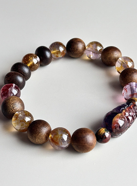 【暗香】紫幽紫羽晶黑金超天然水晶白、黄、绿棋楠沉香 补 木火