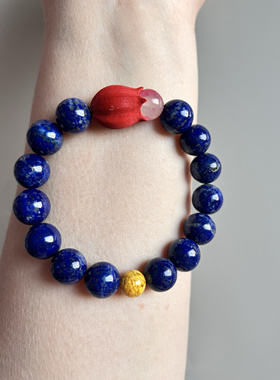 【爱-包容】青花瓷天然青金石朱砂雄黄樱花雨手串时尚婉约新中式