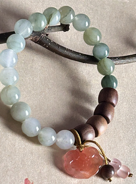 【只此青绿】正区老山檀冰飘南红如意吊坠天山翠玉新中式手链手串