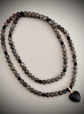 黑金骨干项链含吊坠天然卢比来碧玺黑碧玺三圈手链复古风大气简约