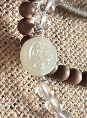 天然白水晶纯正印度迈索尔老山檀禅和田玉静心复古文艺双圈手串珠