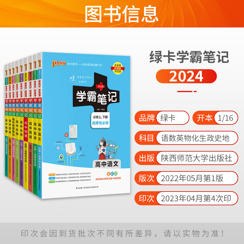 2024版学霸笔记高中数学物理化学生物政治历史地理语文英语文言文必修选修高一教辅复习资料新教材高二高三高考知识清单pass绿卡-图0