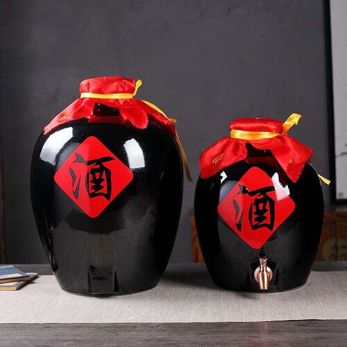 景德镇陶瓷酒坛子10斤20斤30斤50斤酒缸黑色罐密封家用泡酒瓶精致 - 图0