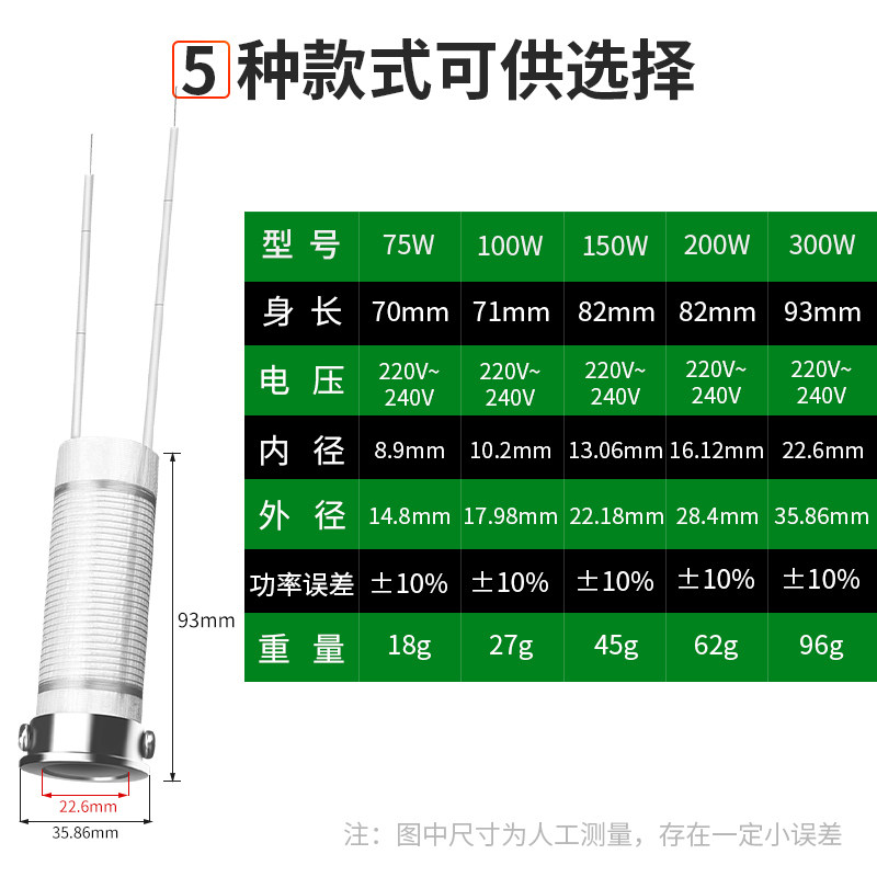 75W 100W 150W 200W 300w木柄电焊烙铁大功率弯扁头电烙铁发热芯 - 图3