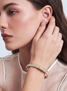 Lottie珞缇白金雕金拉丝手镯轻奢小众复古宫廷风镀18K金设计爆款