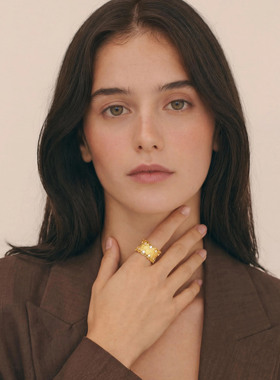 Lottie珞缇复古法式镀金蕾丝花边戒指时尚轻奢超闪镶钻拉丝女戒指