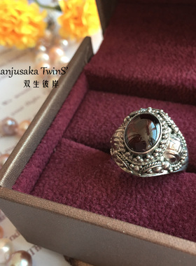 925纯银饰品石榴石镶嵌戒指