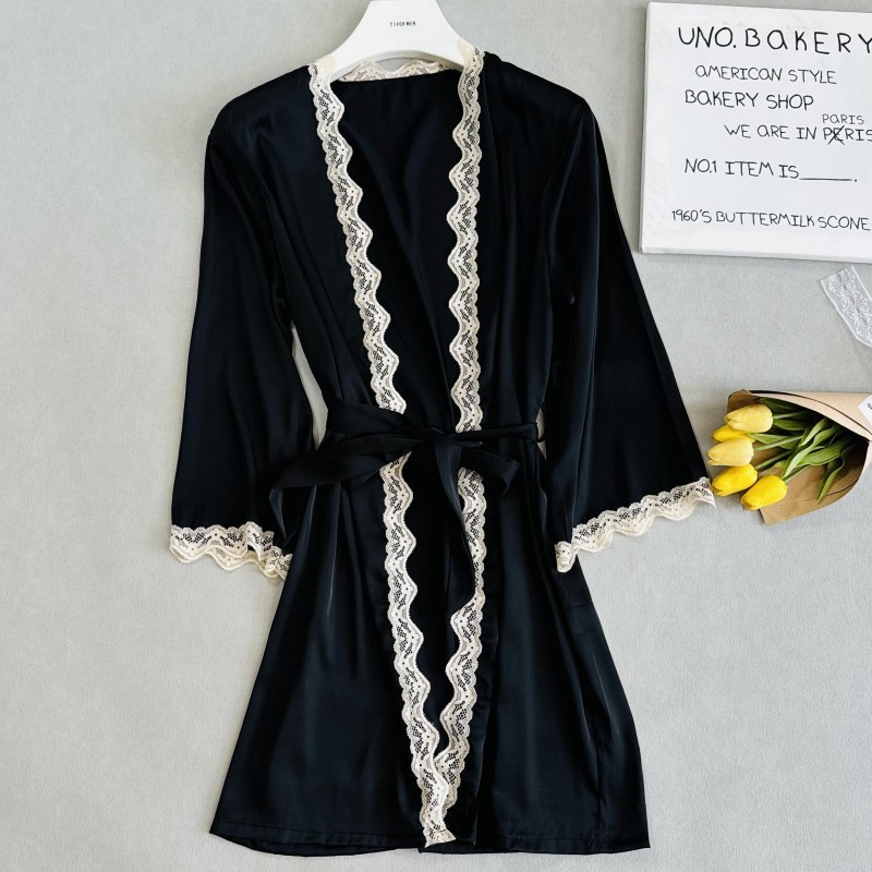 2024年新品睡袍女性感睡衣诱惑仿真丝睡裙系带浴袍春夏秋单件外袍 - 图2