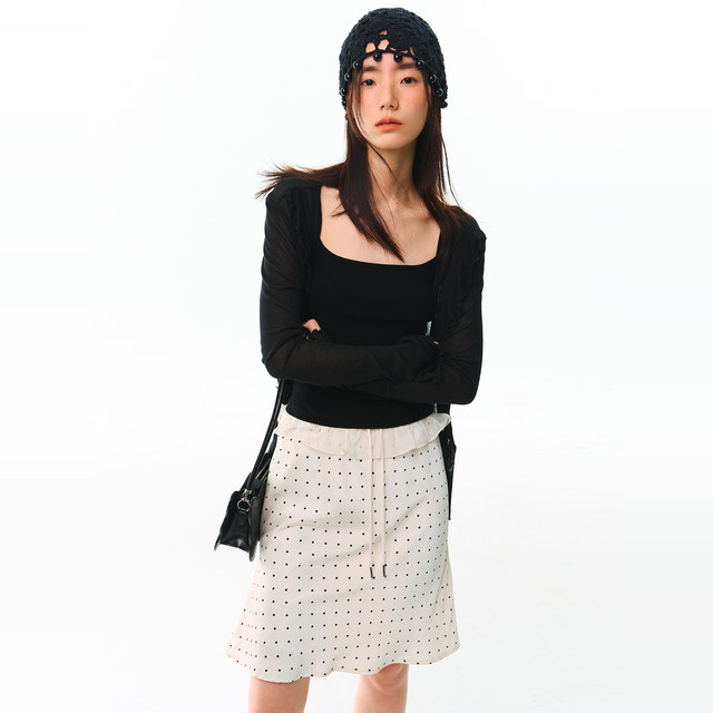 Ear-free satin lace polka dot skirt