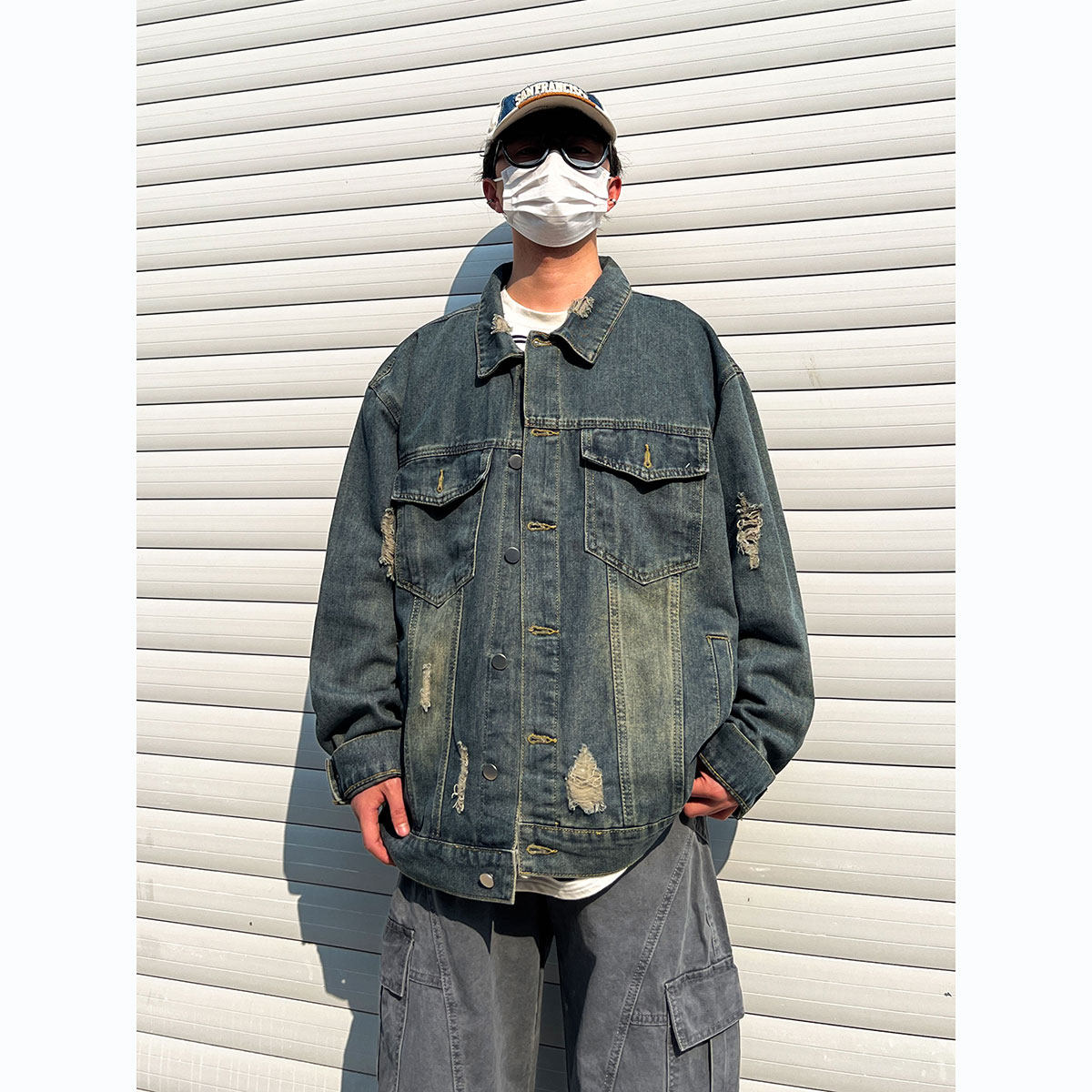 青港的风 美式复古破洞牛仔外套男款潮牌潮流秋冬款休闲牛仔夹克,淘宝优惠券,粉丝福利购,淘宝优惠卷