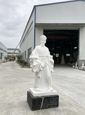 汉白玉古代文官人物石雕 新中式售楼处景观先贤雕像 园林书院历史