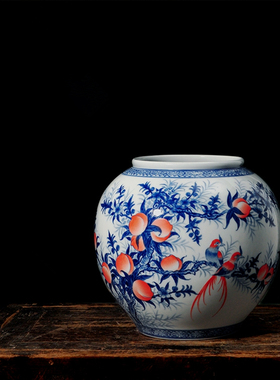 摆件手绘青花茶洗鱼缸居家装饰品