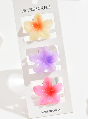 4cm果冻彩色中号鸡蛋花女士夏季后脑勺盘发半扎发夹抓夹饰品