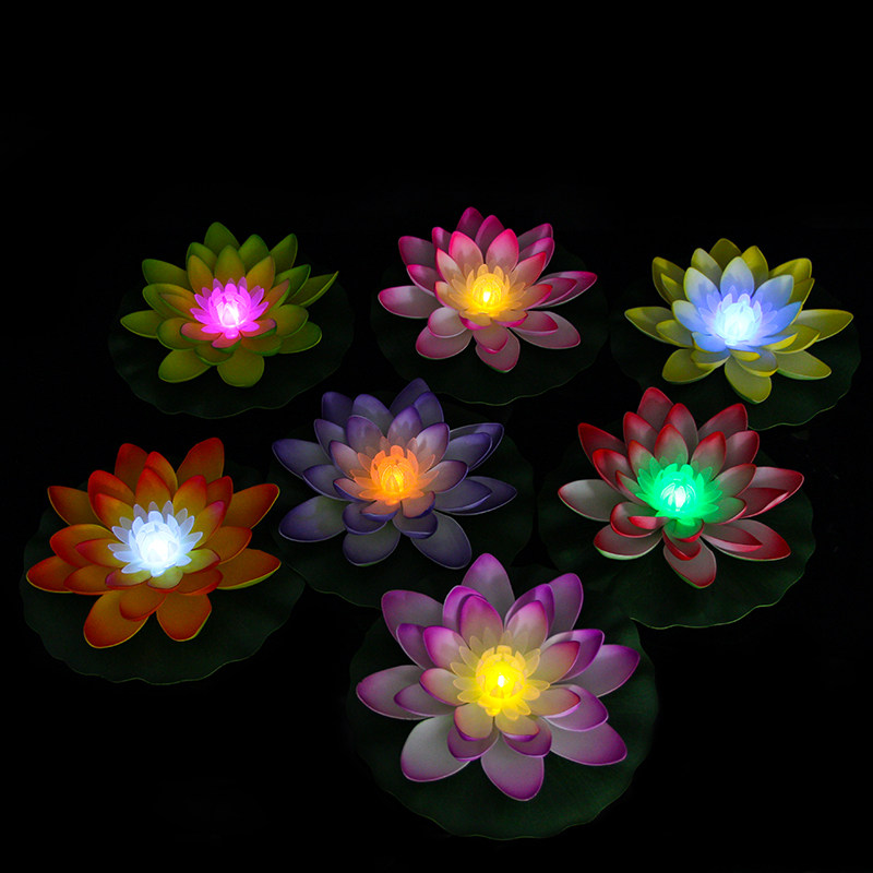 led发光浮水荷花灯水灯莲花灯中秋节七夕节日电池河灯荷花灯河灯