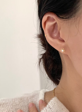 S925纯银珍珠迷你耳钉精致小巧简约不规则气质养耳洞耳饰女