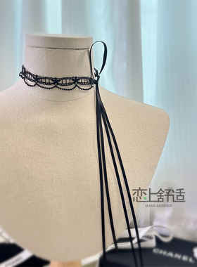 韩女黑色蕾丝珍珠choker颈链