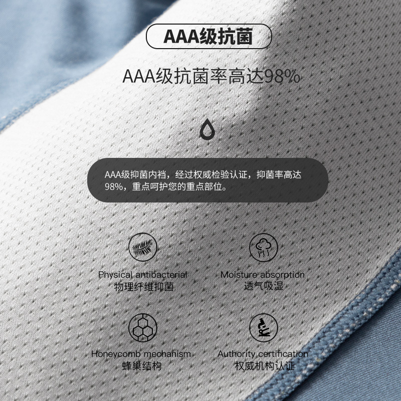 3条猫人男士内裤夏季薄款无痕中腰透气铜离子3A抗菌裆青年平角裤 - 图2
